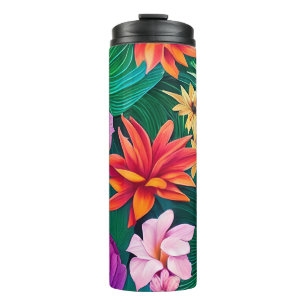 Colourful Tropical Flowers Pattern Thermal Tumbler