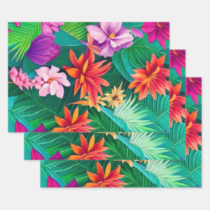 Colourful Tropical Flowers Pattern  Wrapping Paper Sheet