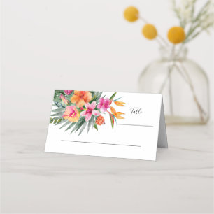 Colourful Tropical Flowers Pink & Orange Wedding Place Card