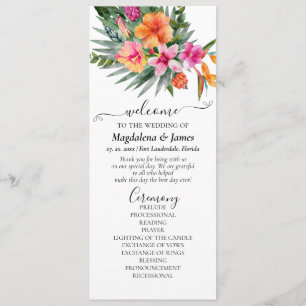 Colourful Tropical Flowers Pink Orange Wedding Program