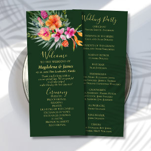 Colourful Tropical Flowers Pink Orange Wedding Program