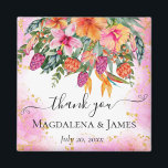 Colourful Tropical Flowers Thank you Wedding Favou Magnet<br><div class="desc">This tropical wedding design is perfect for couples who are planning a summer,  beach or destination wedding. Favours feature a beautiful and vibrant watercolor design with tropical flowers in shades of pink and orange,  reminiscent of a gorgeous island paradise with faux gold glitter elements.</div>