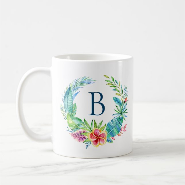 Colourful Tropical flowers wreath Coffee Mug (Left)
