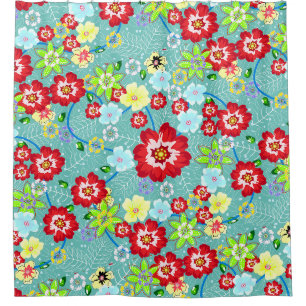 Colourful Tropical Folk Art Floral Shower Curtain