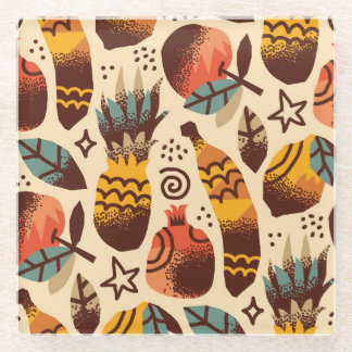 Colourful Tropical Fruit Mix Pattern Glass Coaster
