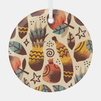 Colourful Tropical Fruit Mix Pattern Glass Tree Decoration