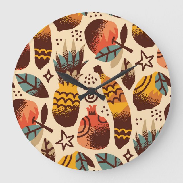 Colourful Tropical Fruit Mix Pattern Large Clock (Front)