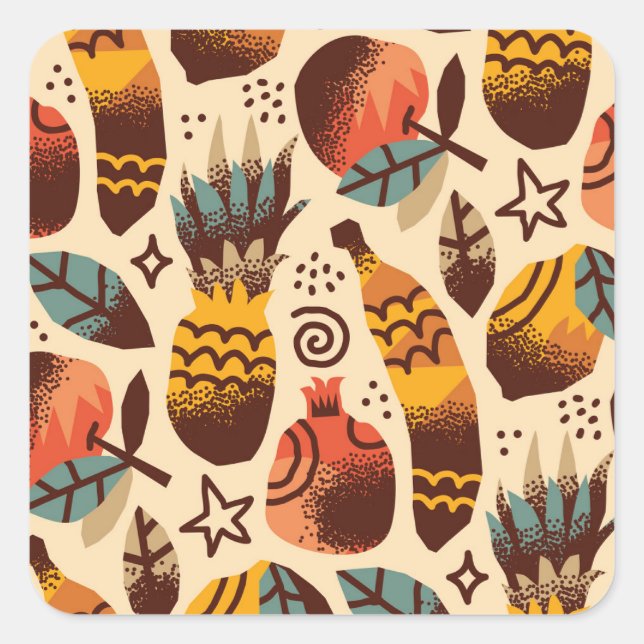 Colourful Tropical Fruit Mix Pattern Square Sticker (Front)