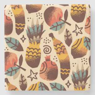 Colourful Tropical Fruit Mix Pattern Stone Coaster