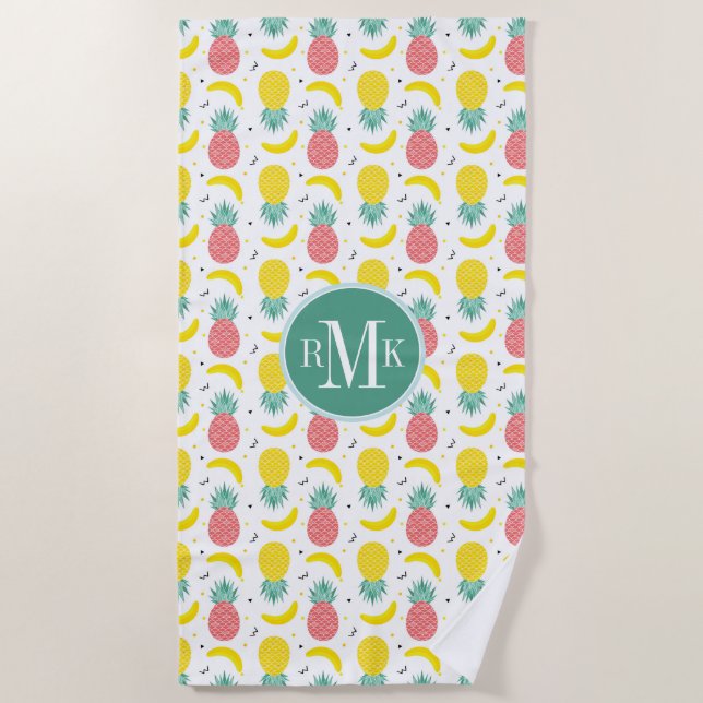 Colourful Tropical Fruit Pattern Beach Towel (Front)