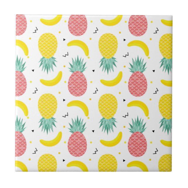 Colourful Tropical Fruit Pattern Tile (Front)