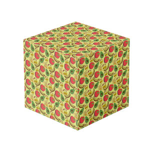 Colourful tropical fruit seamless pattern cube