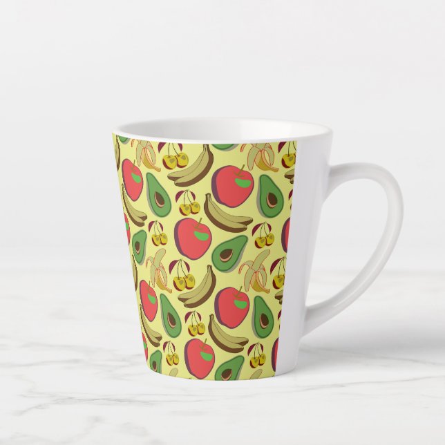 Colourful tropical fruit seamless pattern latte mug (Right)