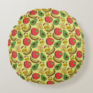 Colourful tropical fruit seamless pattern round cushion