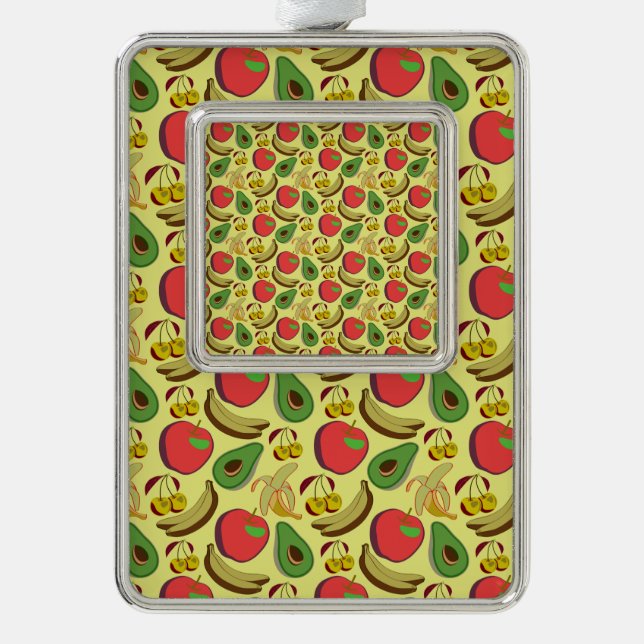 Colourful tropical fruit seamless pattern silver plated framed ornament (Front)