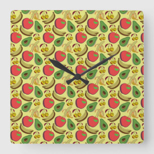 Colourful tropical fruit seamless pattern square wall clock