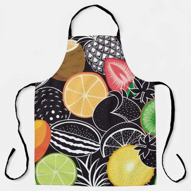 Colourful tropical fruits, black background. apron (Front)