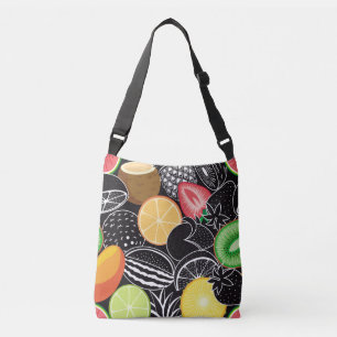 Colourful tropical fruits, black background. crossbody bag