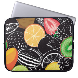 Colourful tropical fruits, black background. laptop sleeve