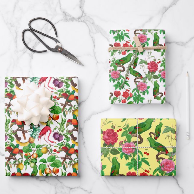 Colourful Tropical Gardens Trio Wrapping Paper Sheet (Front)