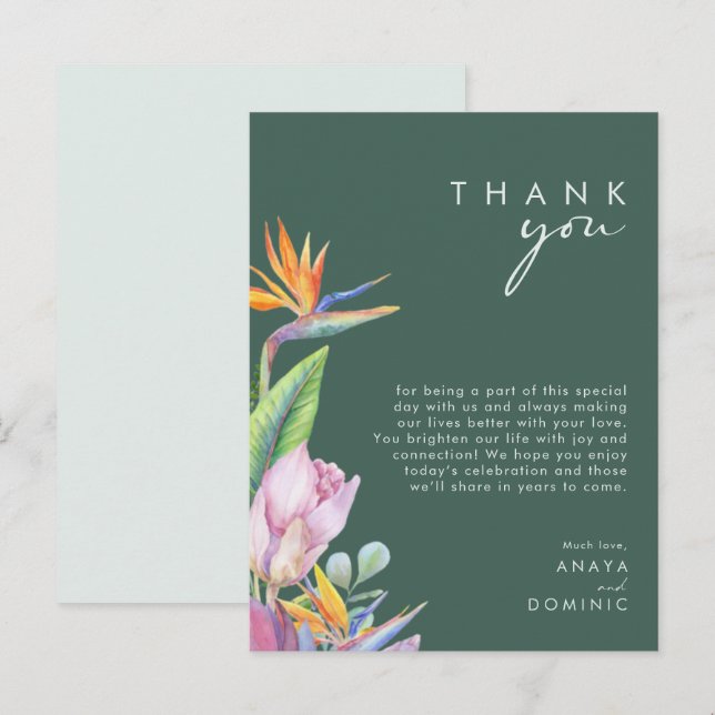 Colourful Tropical | Green Reception Thank You Car Postcard (Front/Back)