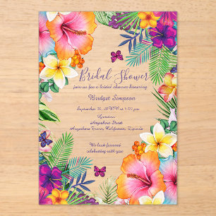 Colourful tropical hawaiian Floral bridal shower Acrylic Invitations