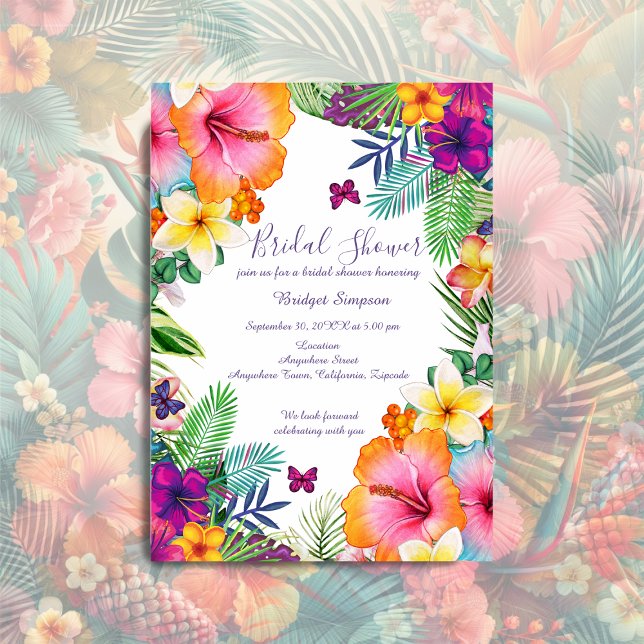 Colourful tropical hawaiian Floral bridal shower Invitation (Creator Uploaded)