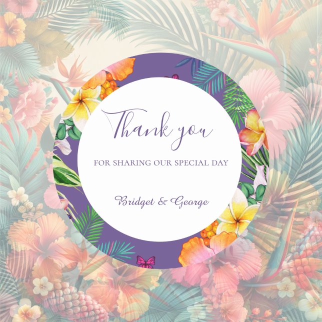 Colourful tropical hawaiian Floral Wedding  Classic Round Sticker (Creator Uploaded)