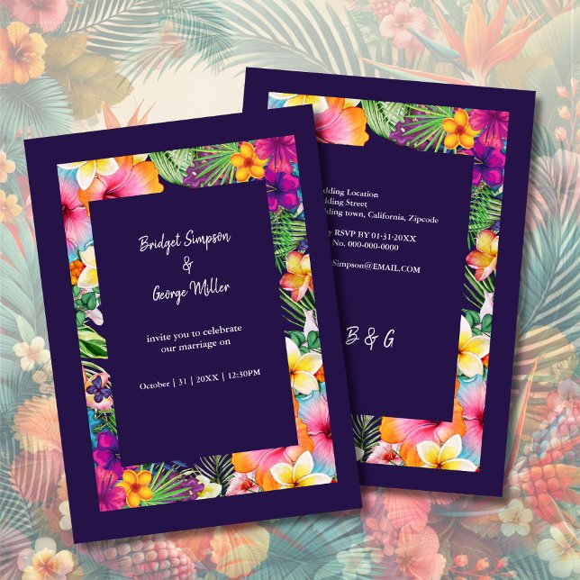 Colourful tropical hawaiian Floral Wedding  Invitation (Creator Uploaded)