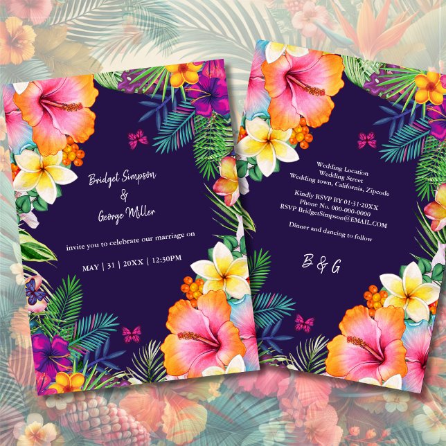 Colourful tropical hawaiian Floral Wedding  Invitation (Creator Uploaded)