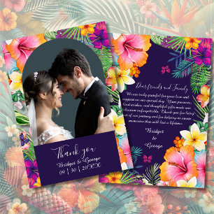 Colourful tropical hawaiian Floral Wedding & photo Thank You Card