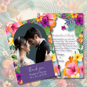 Colourful tropical hawaiian Floral Wedding & photo Thank You Card