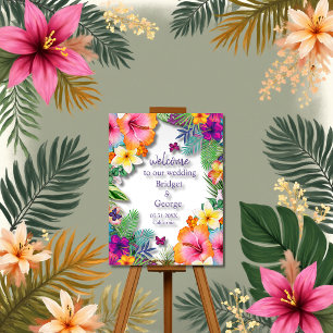 Colourful tropical hawaiian Floral Wedding welcome Acrylic Sign