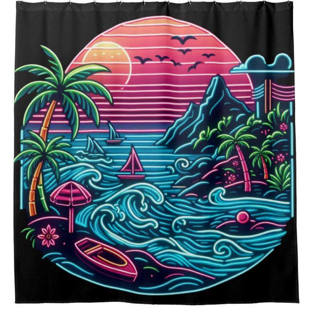Colourful. Tropical/Hawaiian neon Shower Curtain (Front)