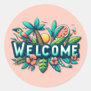 Colourful Tropical/Hawaiian welcome Classic Round Sticker