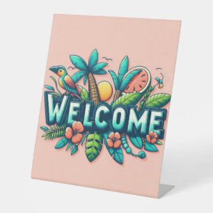 Colourful Tropical/Hawaiian welcome Pedestal Sign