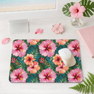 Colourful Tropical Hibiscus Flower Mouse Pad