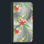 Colourful Tropical Hibiscus & Silver Background Samsung Galaxy S5 Wallet Case<br><div class="desc">Cool colourful tropical hibiscus flowers seamless pattern over silver grey metallic print background. Silver shine is a digital illusion and not real shine.</div>