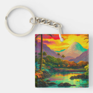 Colourful Tropical Island Paradise Key Ring