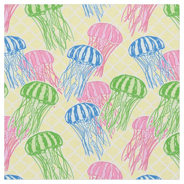 Colourful Tropical Jellyfish Pattern Fabric (Close Up)