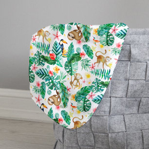 Colourful Tropical Jungle Animals Pattern Sherpa Blanket