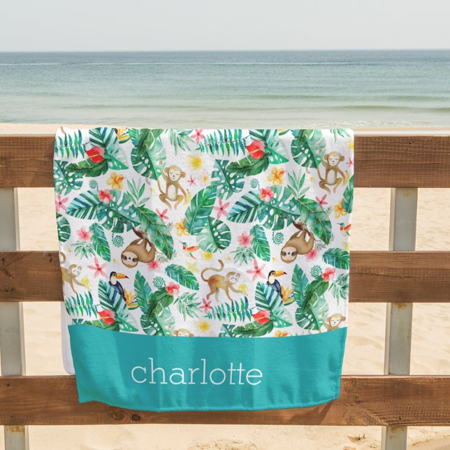 Colourful Tropical Jungle Animals Personalised Beach Towel (Creator Uploaded)