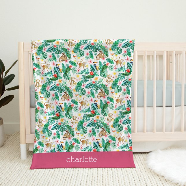 Colourful Tropical Jungle Animals Personalised Fleece Blanket (Creator Uploaded)