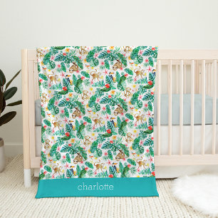 Colourful Tropical Jungle Animals Personalised Fleece Blanket