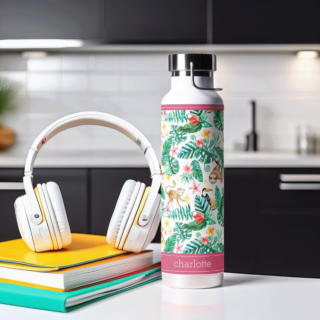Colourful Tropical Jungle Animals Personalised Water Bottle (Creator Uploaded)