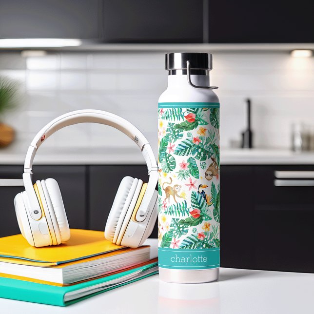 Colourful Tropical Jungle Animals Personalised Water Bottle (Creator Uploaded)