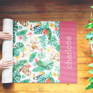 Colourful Tropical Jungle Animals Personalised Yoga Mat