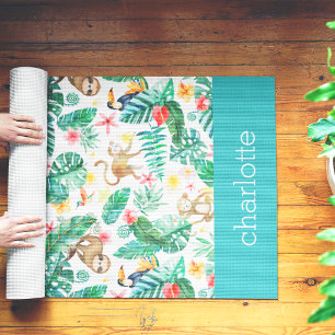 Colourful Tropical Jungle Animals Personalised Yoga Mat