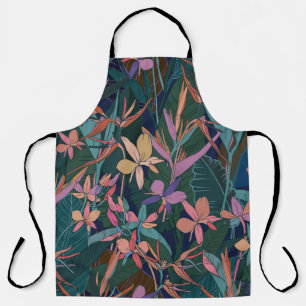 Colourful tropical jungle leaves and flowers hand apron