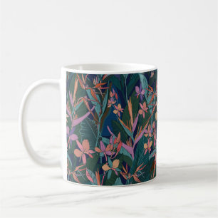 Colourful tropical jungle leaves and flowers hand coffee mug